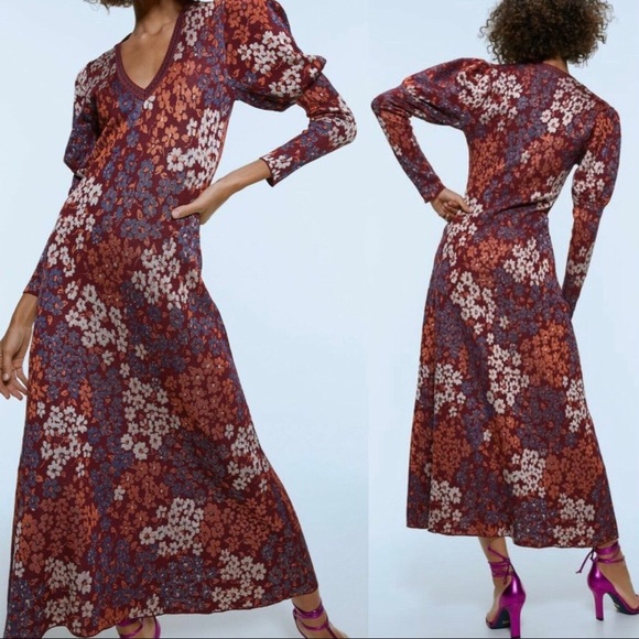 ZARA, FLORAL JACQUARD KNIT DRESS, sz S, NWT - Picture 13 of 14